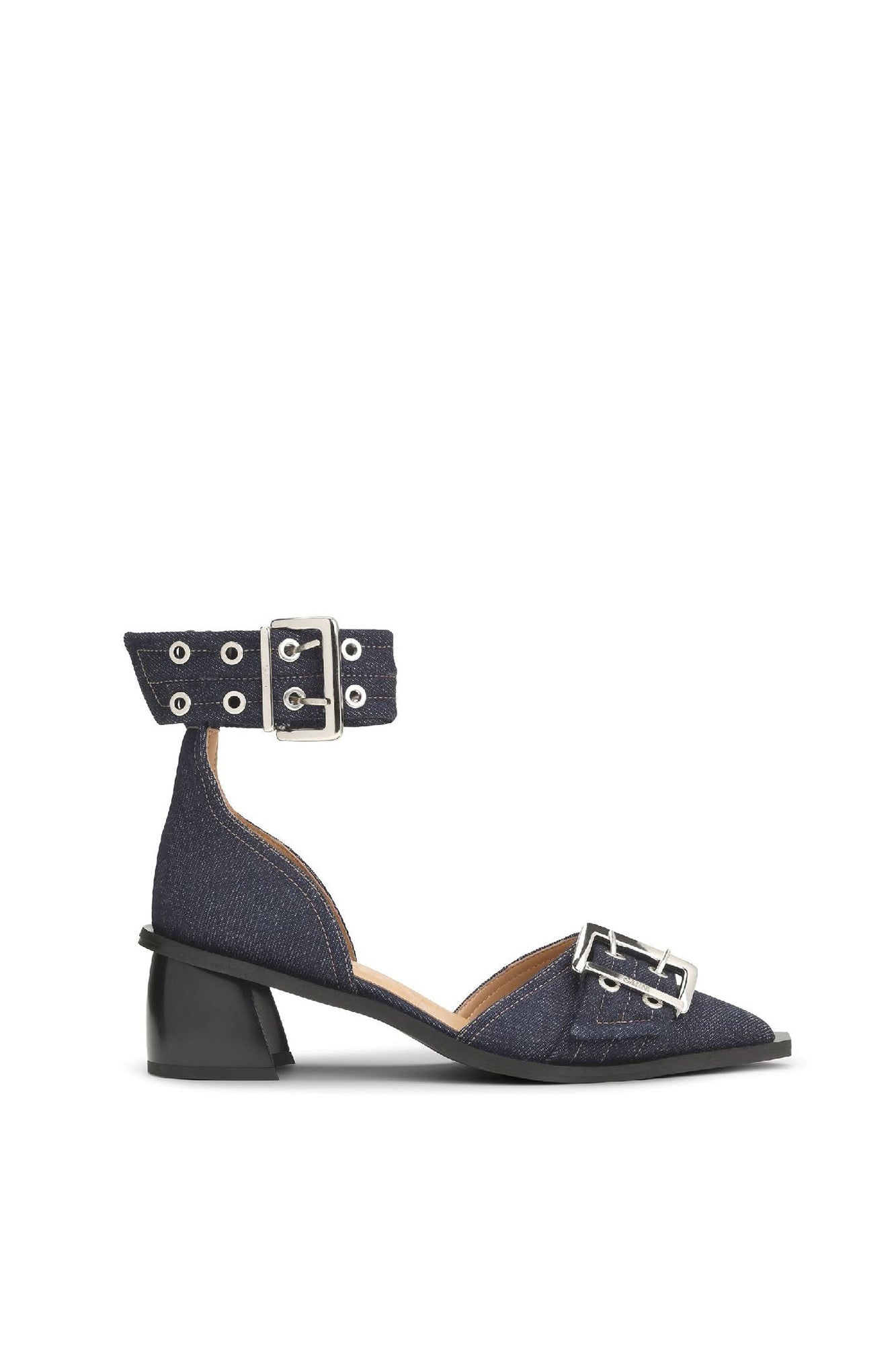 Escarpins ouverts à boucles en denim - Dark Navy