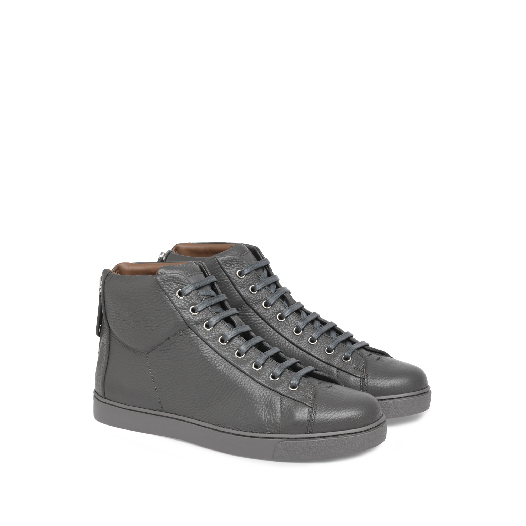 Baskets High Top en cuir lisse - Gris