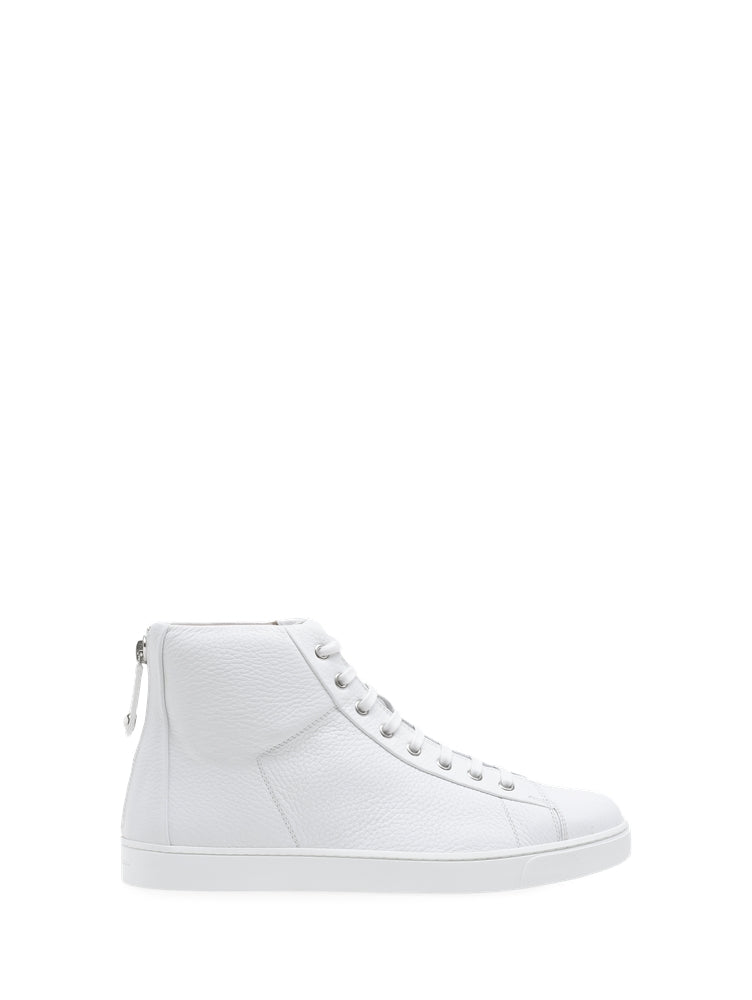 Sneakers High Top en cuir grainé - Blanc