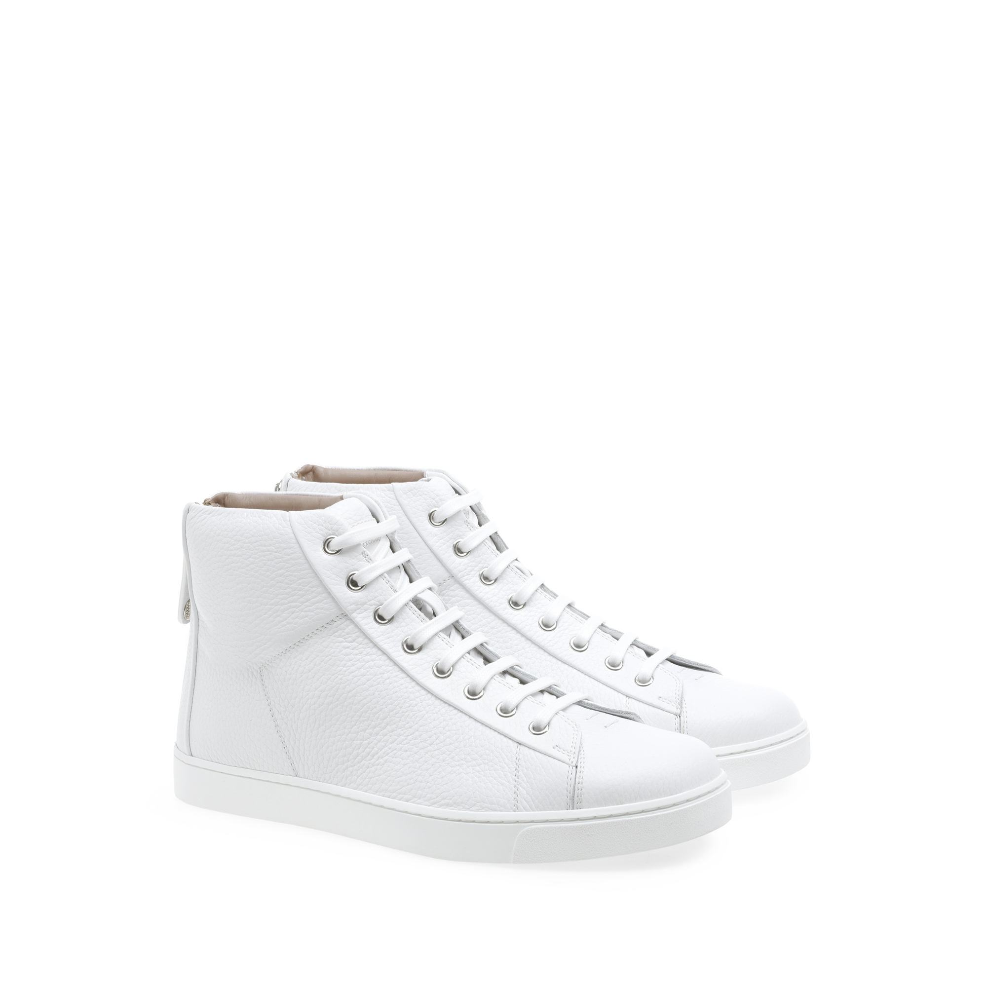 Sneakers High Top en cuir grainé - Blanc