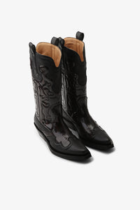 Bottes Western brodées en cuir - Black & Burgundy
