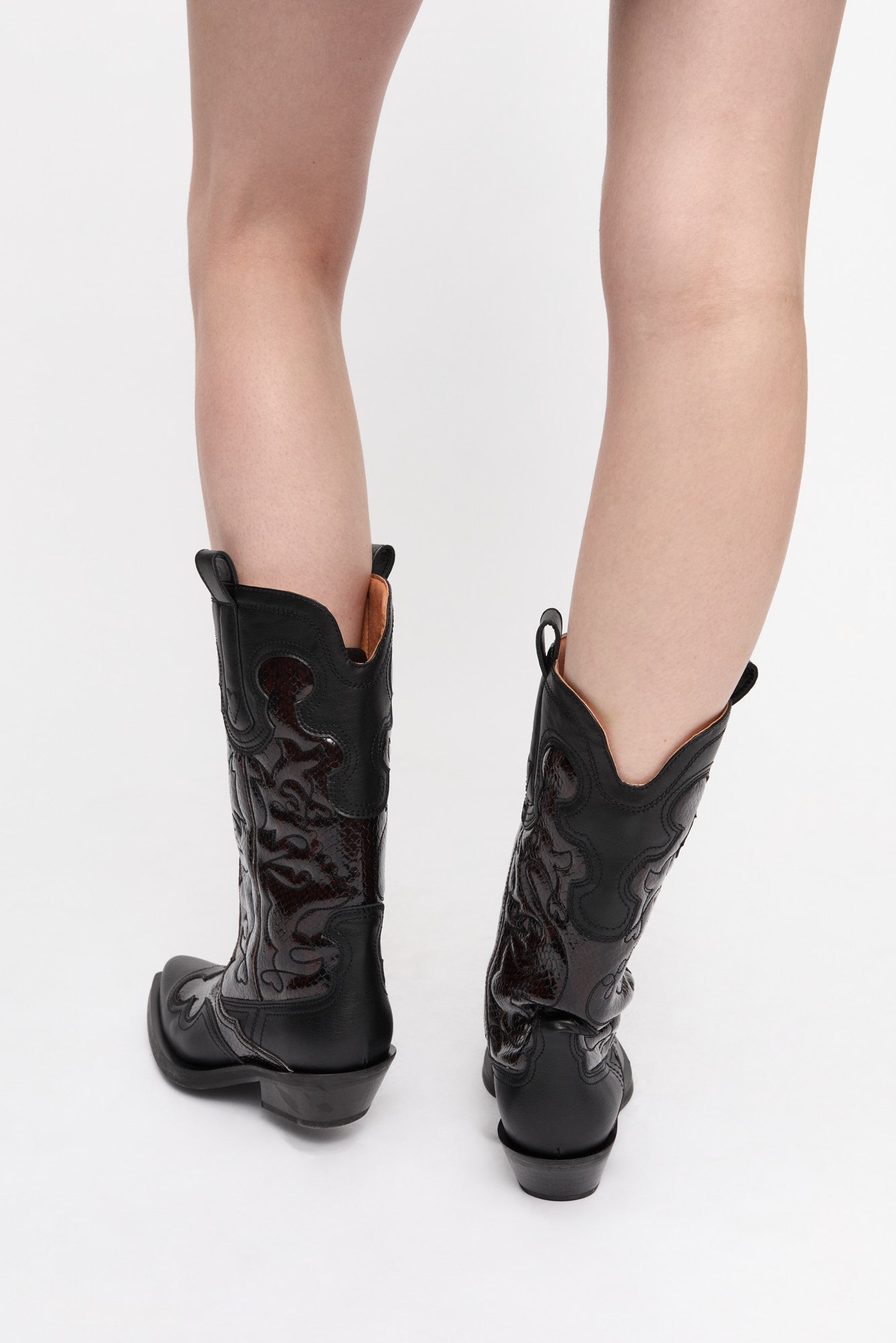 Bottes Western brodées en cuir - Black & Burgundy