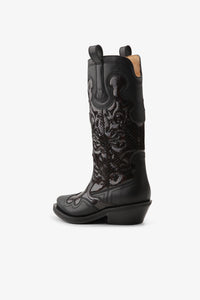 Bottes Western brodées en cuir - Black & Burgundy