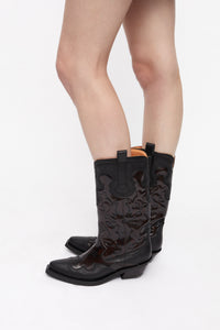 Bottes Western brodées en cuir - Black & Burgundy