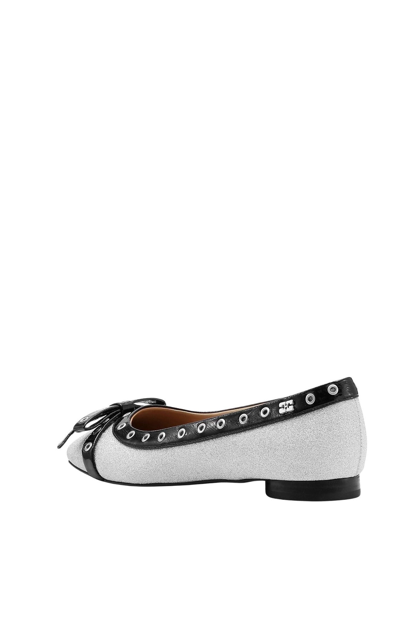 Ballerines pailletées à nœud et œillets en cuir - Silver