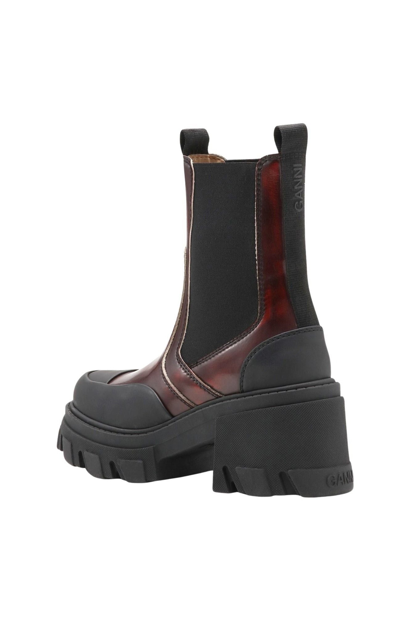 Bottines Chelsea mi hautes à talons crantés - Black & Burgundy