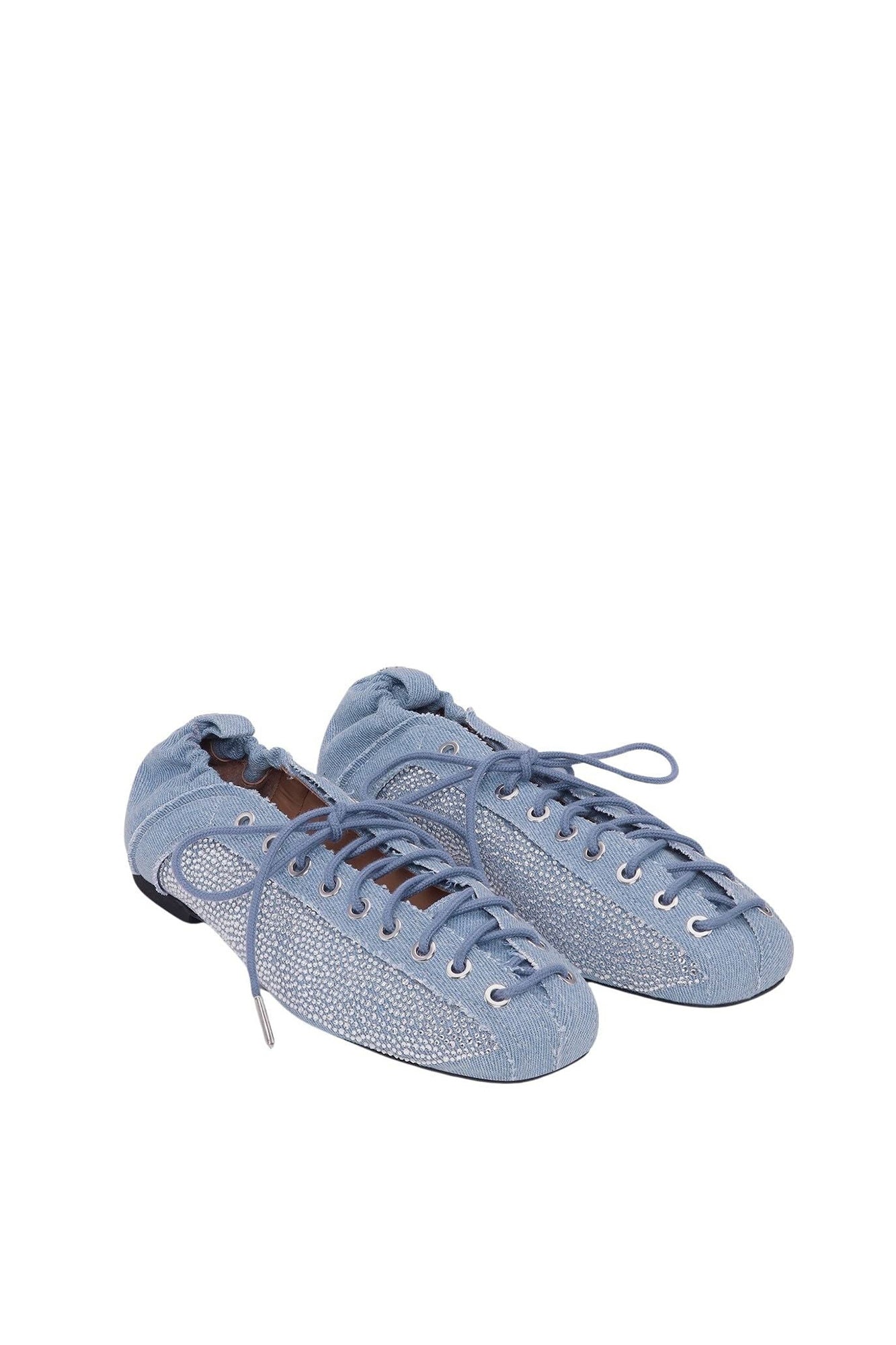 Ballerines à lacets orné de cristaux en denim - Faded Denim