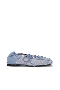 Ballerines à lacets orné de cristaux en denim - Faded Denim