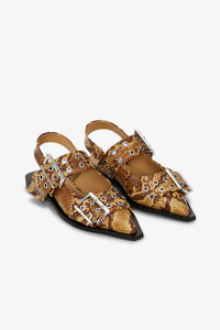 Ballerines avec boucles à imprimé animal en cuir - Buckthorn Brown