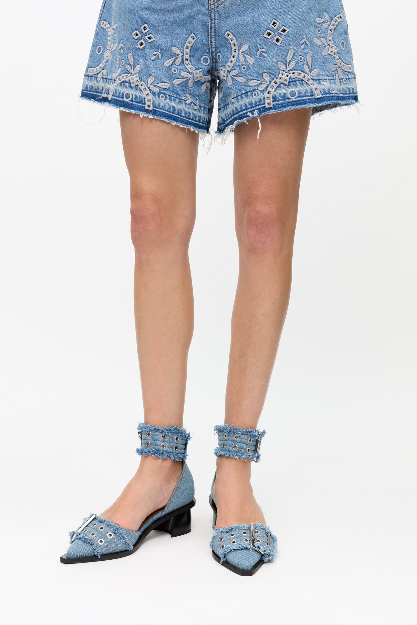 Escarpins ajourés à boucles en denim - Faded Denim
