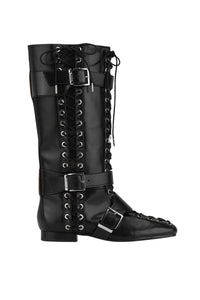 Bottes hautes à lacets en froissé - Black
