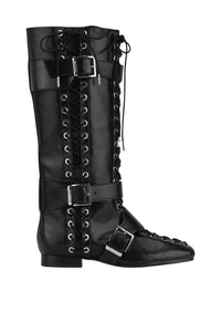 Bottes hautes à lacets en froissé - Black