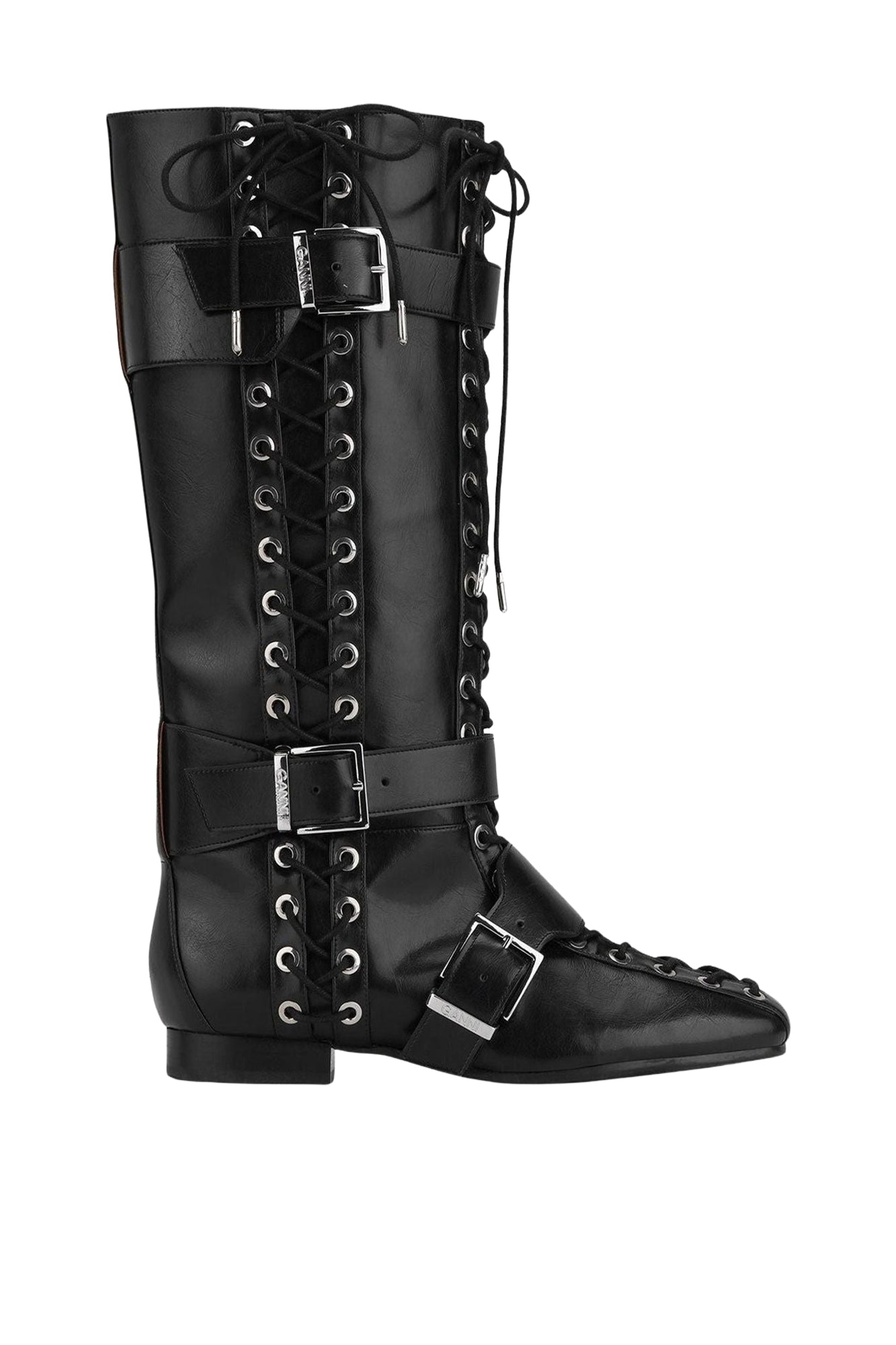 Bottes hautes à lacets en froissé - Black