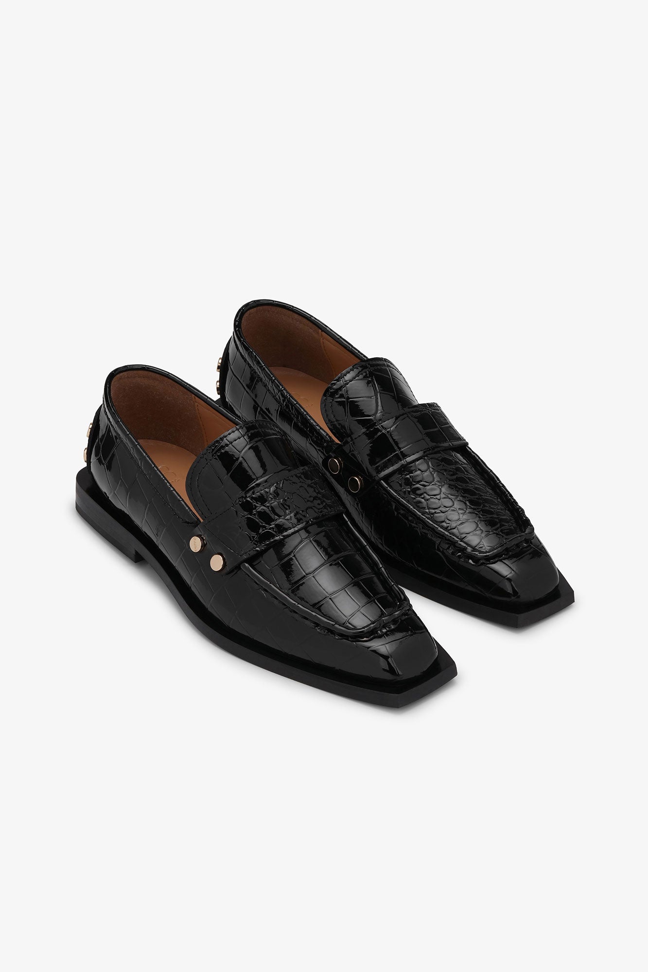 Mocassins cloutés à imprimé animal en cuir - Black