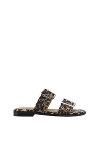 Sandales à deux brides et boucles en denim - Leopard