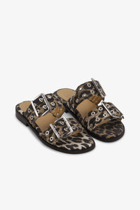 Sandales à deux brides et boucles en denim - Leopard