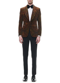 Smoking ajusté en laine et velours - Ambre