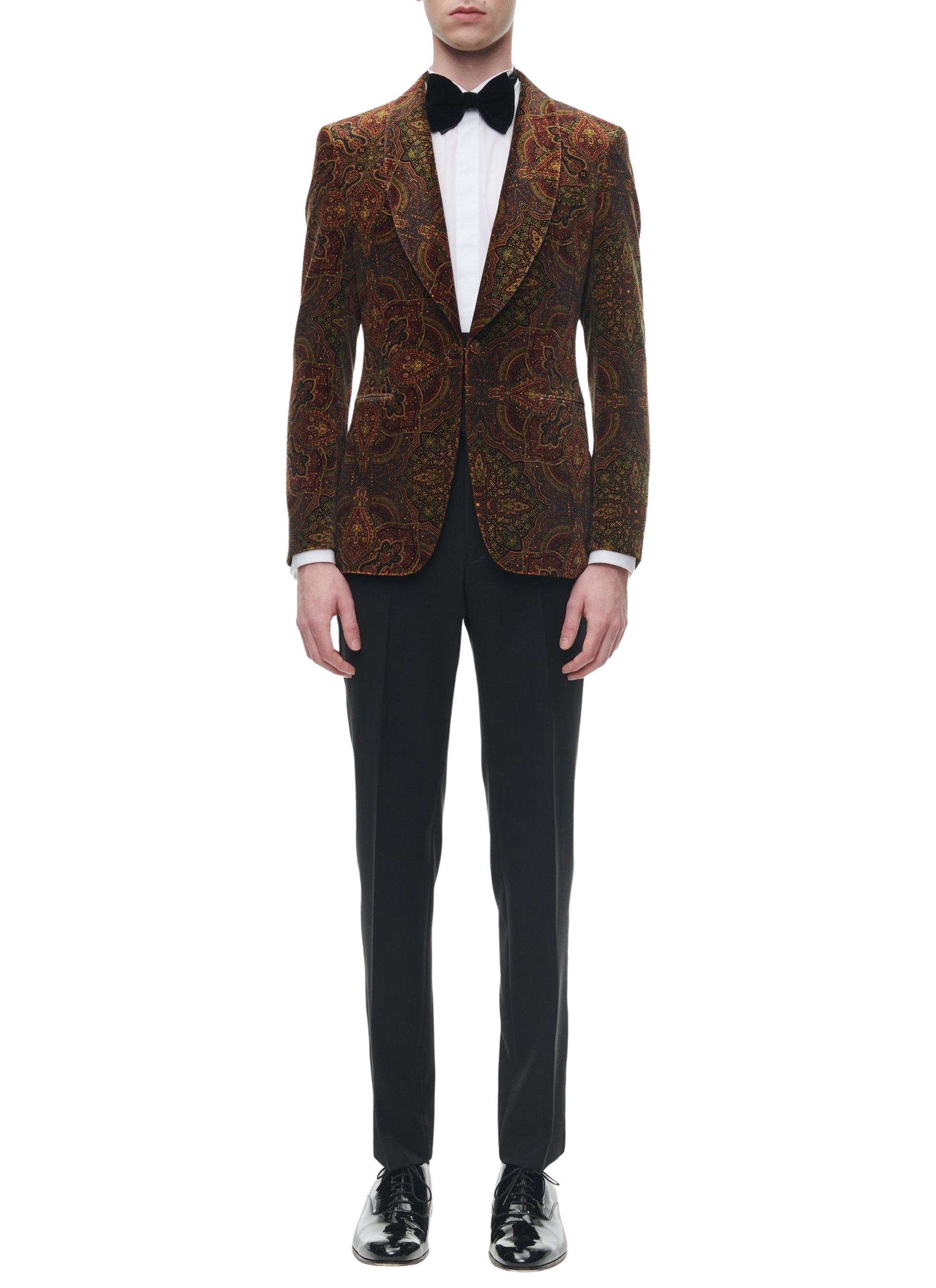 Smoking ajusté en laine et velours - Ambre