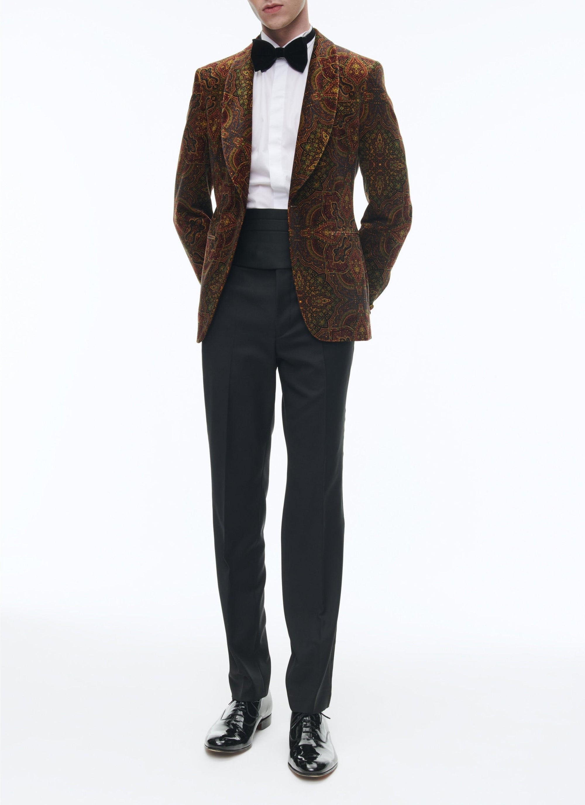 Smoking ajusté en laine et velours - Ambre