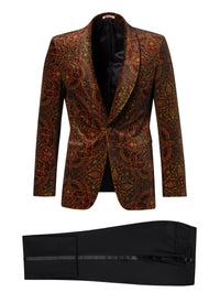 Smoking ajusté en laine et velours - Ambre