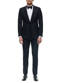 Smoking ajusté et boutonné en laine - Marine