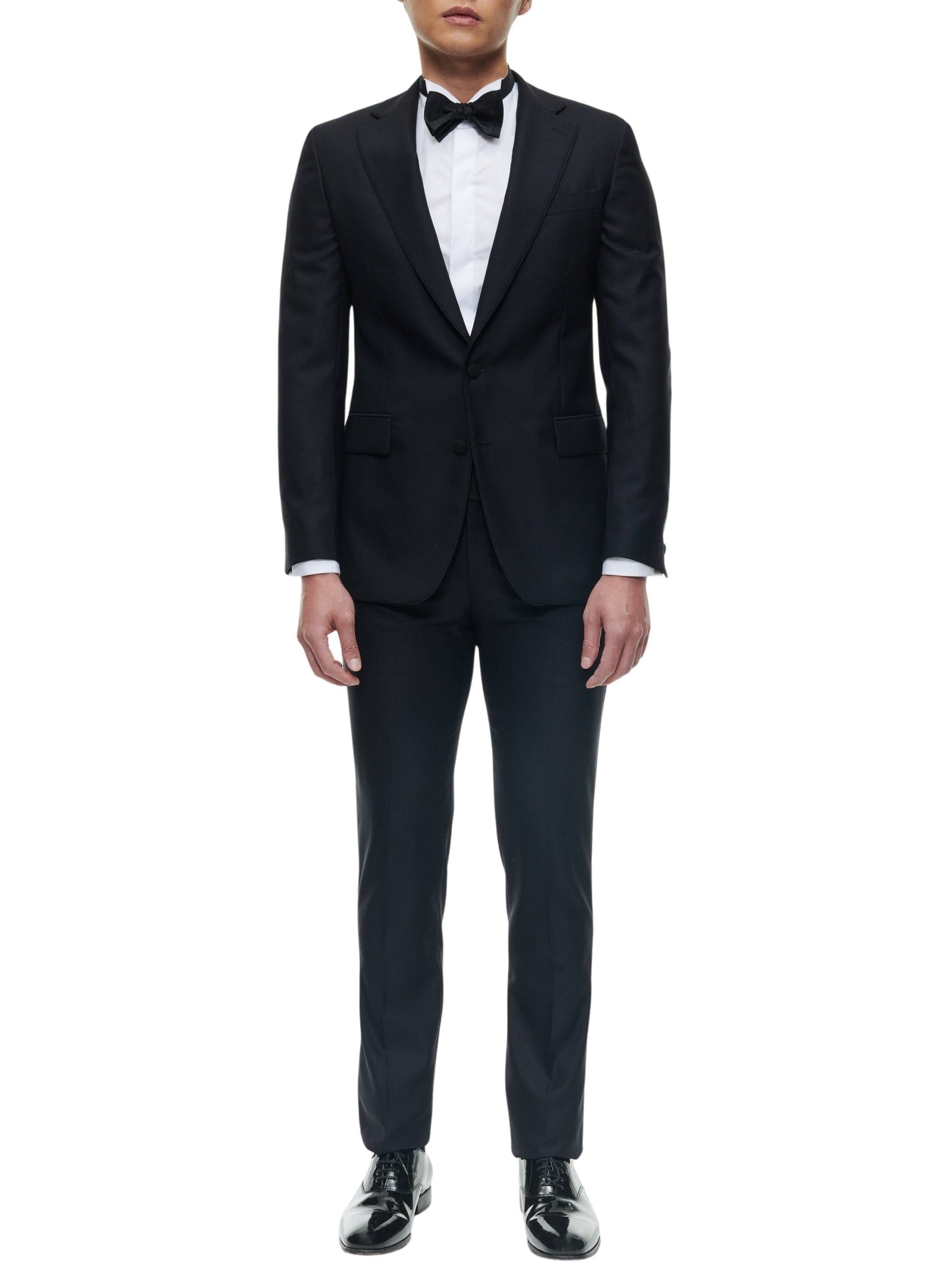 Smoking ajusté et boutonné en laine - Marine