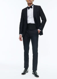 Smoking ajusté et boutonné en laine - Marine