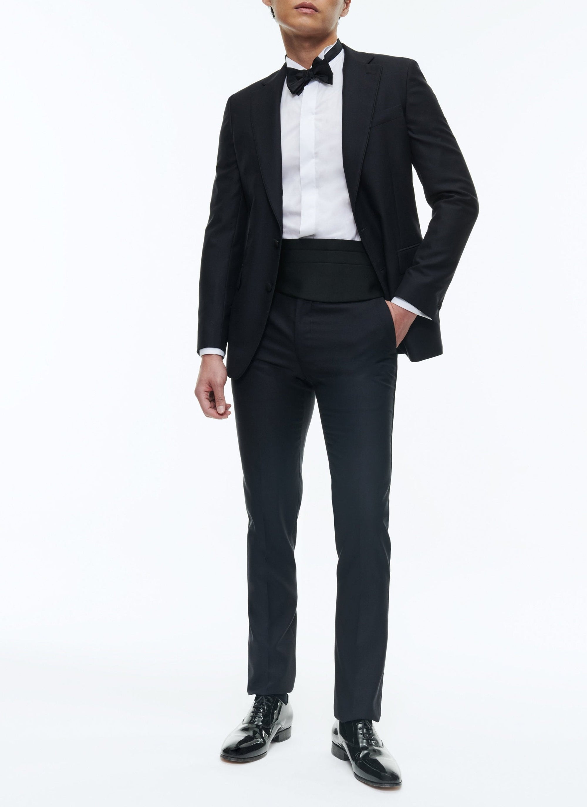 Smoking ajusté et boutonné en laine - Marine