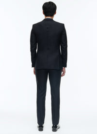 Smoking ajusté et boutonné en laine - Marine