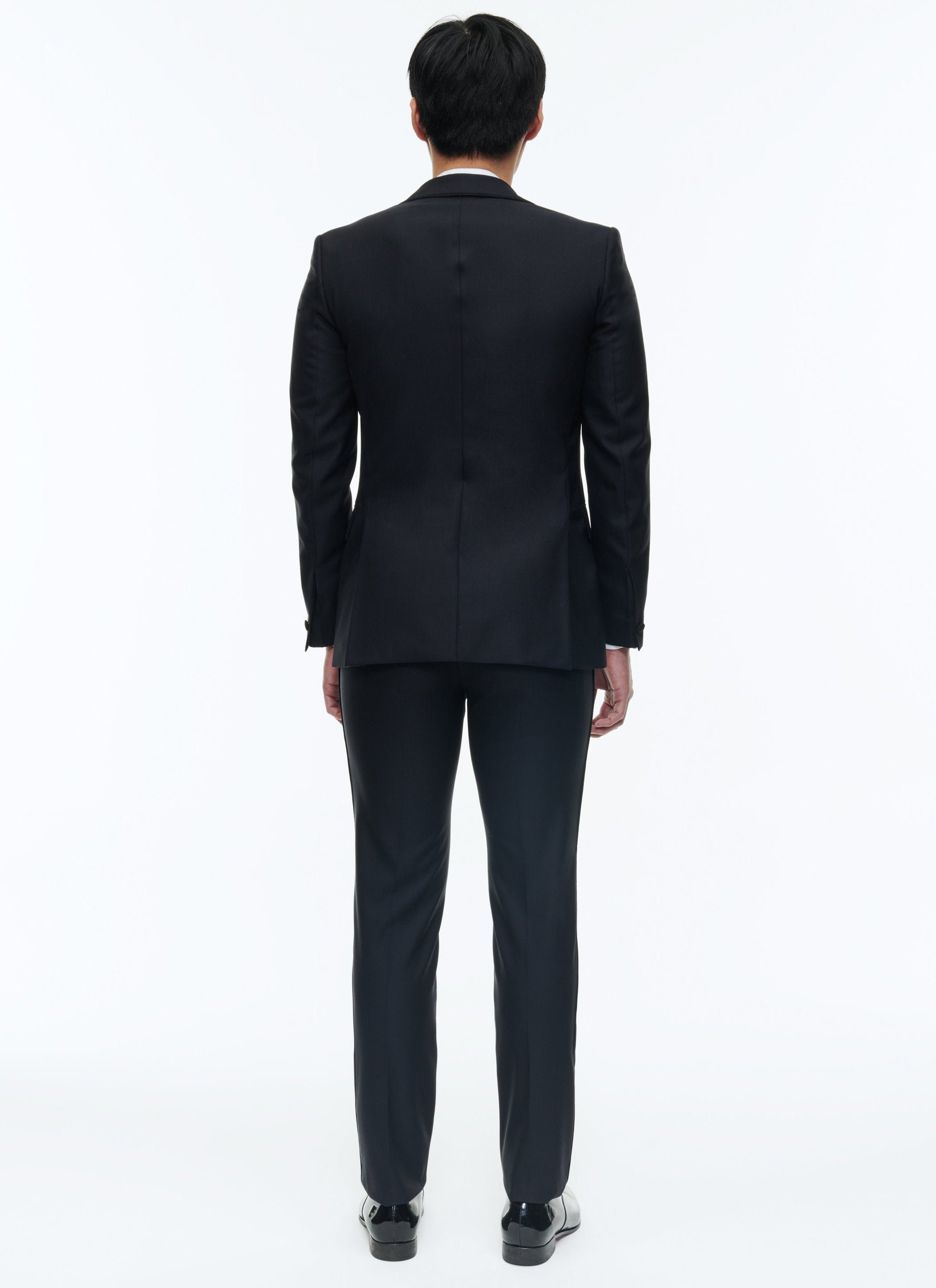 Smoking ajusté et boutonné en laine - Marine