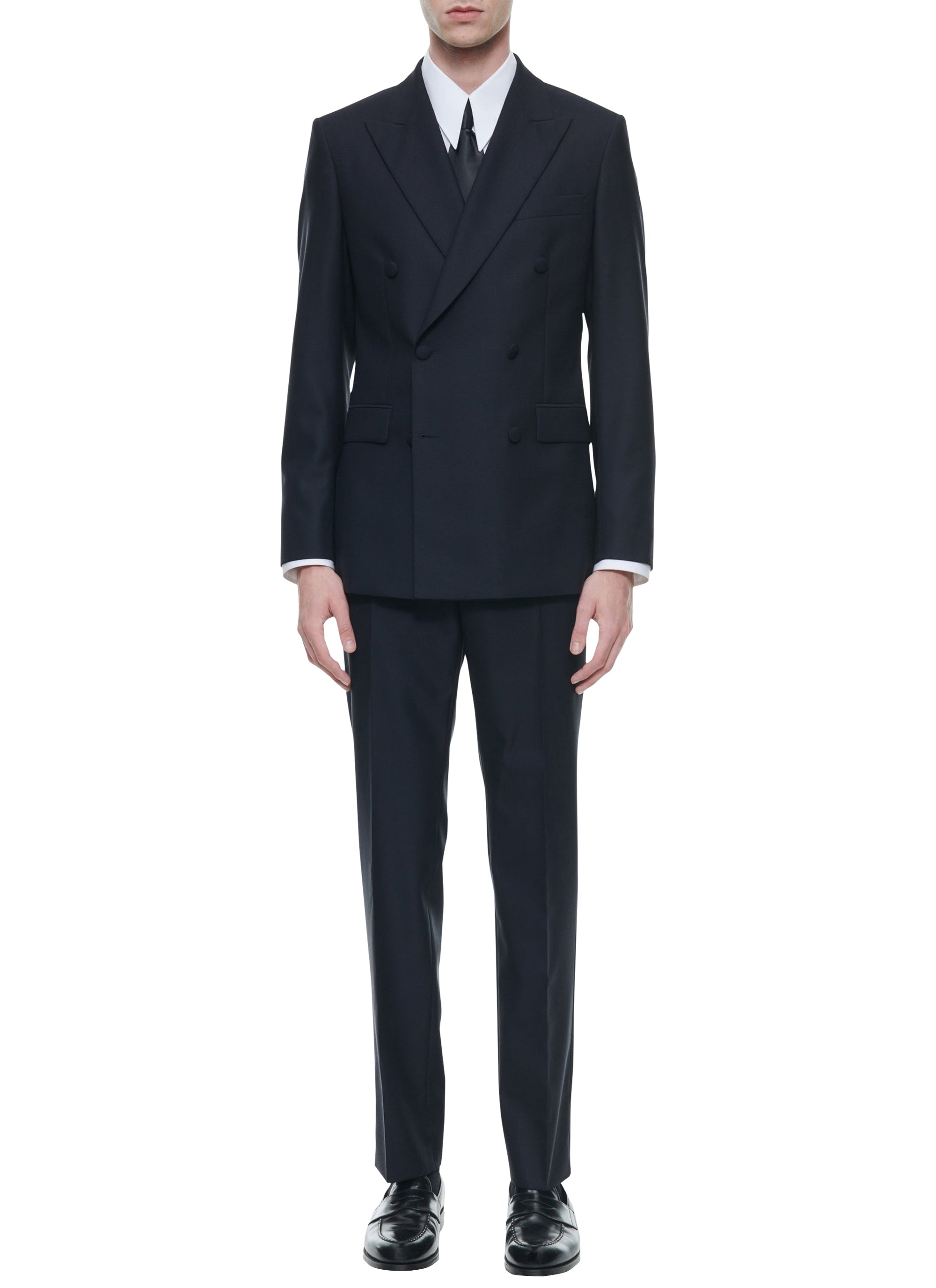 Costume 2 pièces col pointe croisé en laine - Bleu Marine