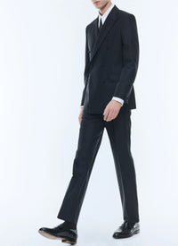 Costume 2 pièces col pointe croisé en laine - Bleu Marine