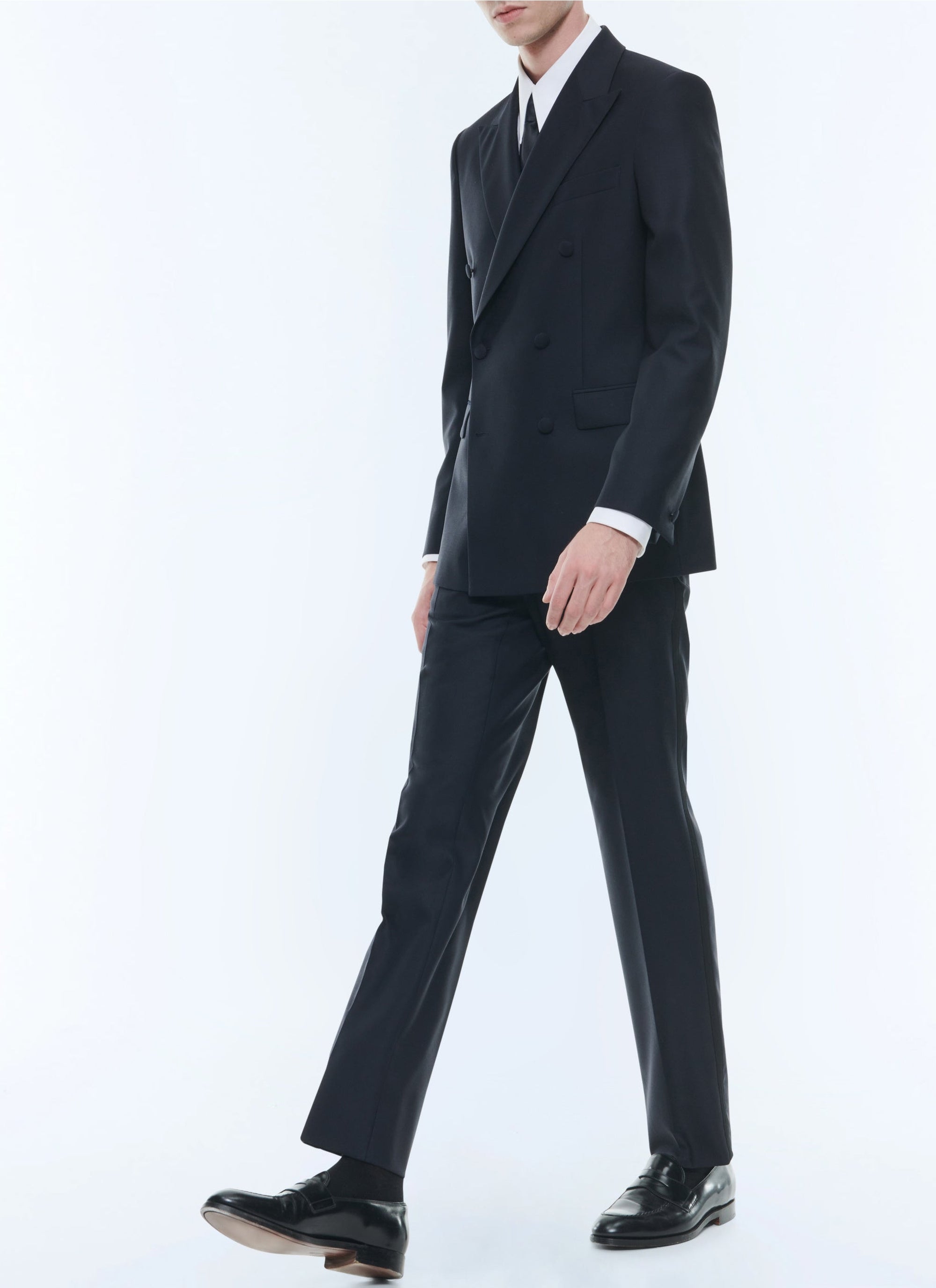 Costume 2 pièces col pointe croisé en laine - Bleu Marine