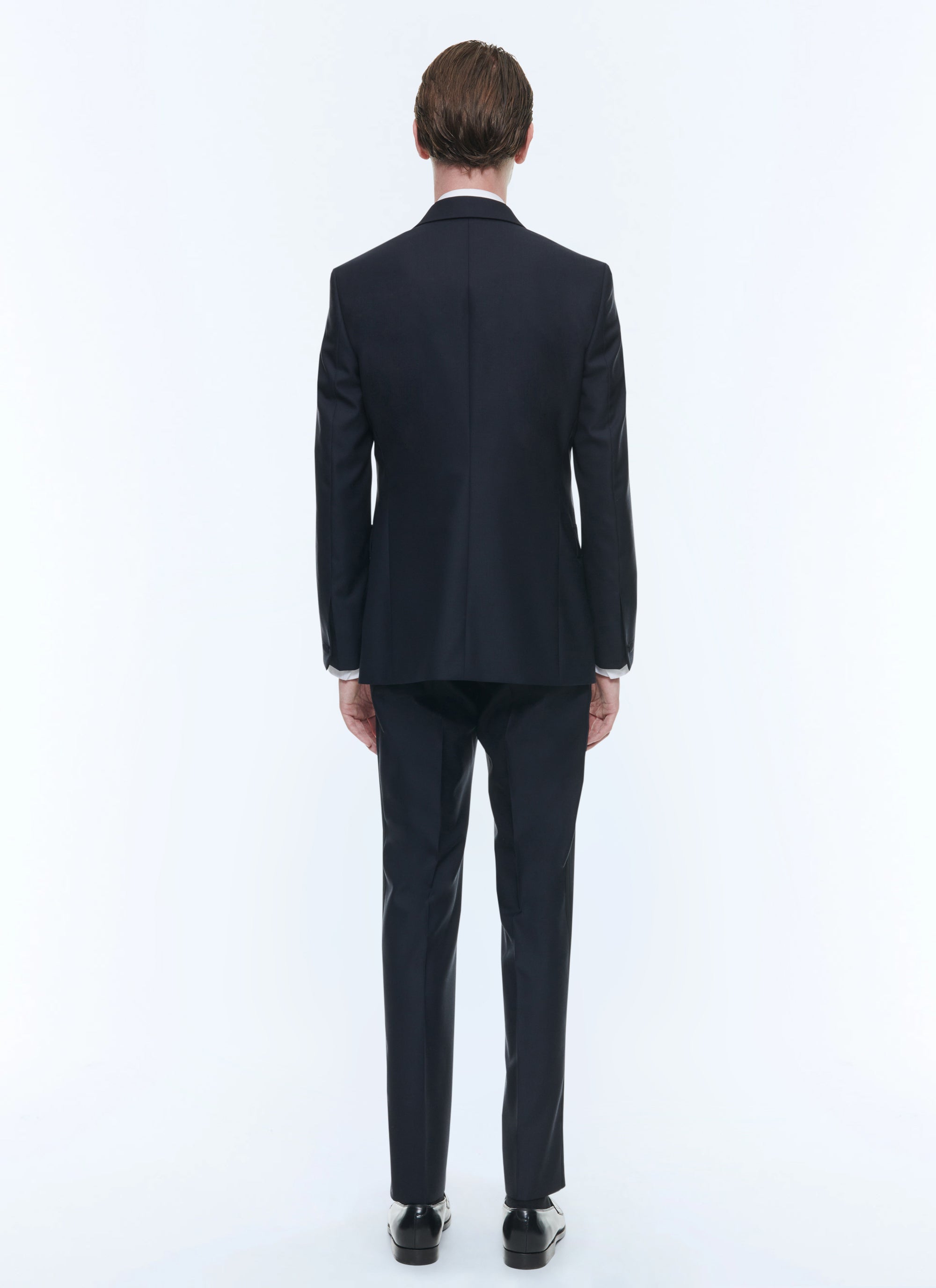 Costume 2 pièces col pointe croisé en laine - Bleu Marine