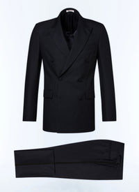 Costume 2 pièces col pointe croisé en laine - Bleu Marine