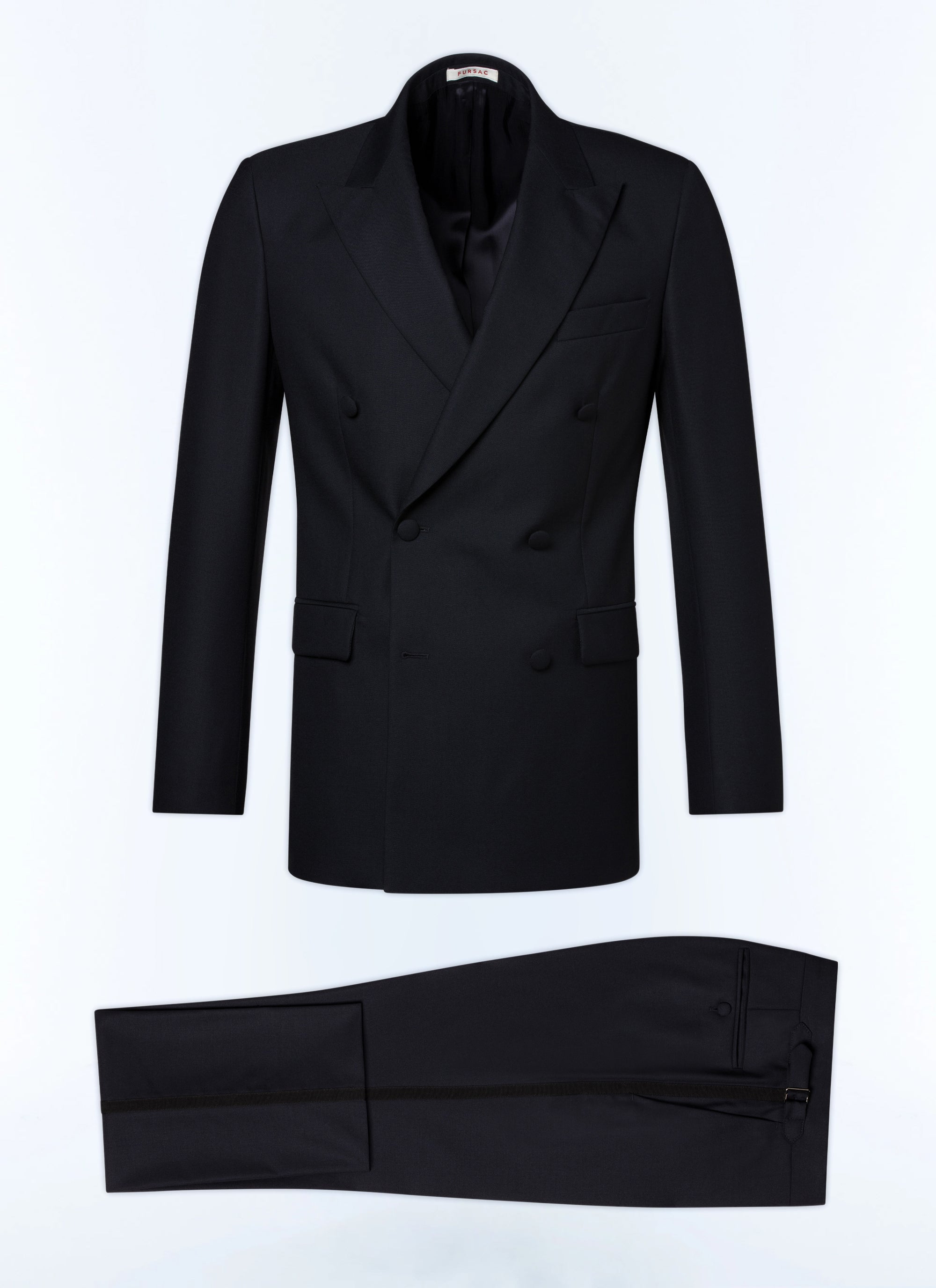 Costume 2 pièces col pointe croisé en laine - Bleu Marine