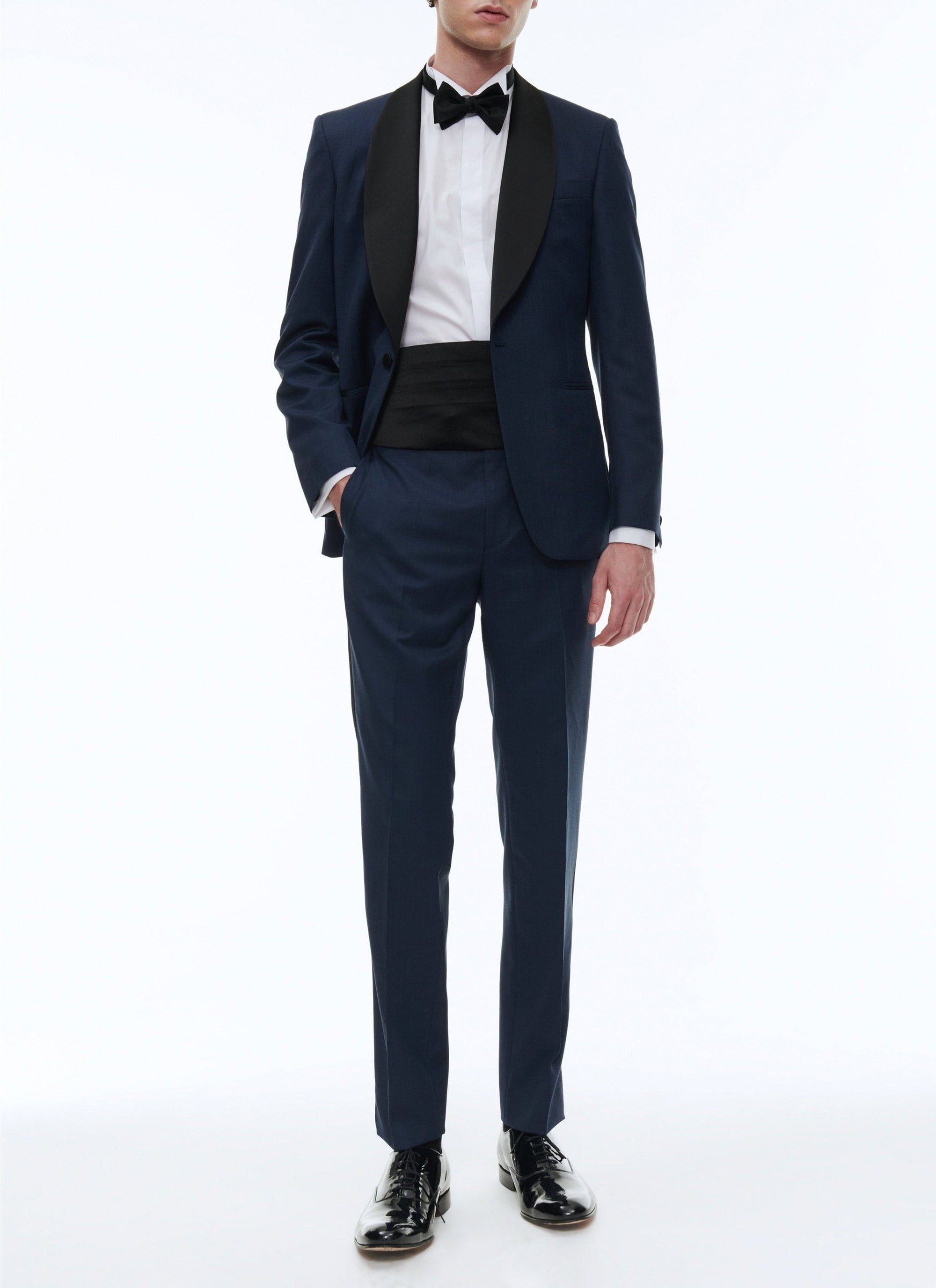 Smoking ajusté et boutonné en laine - Carbone