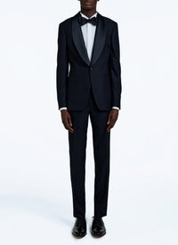 2-piece wool dinner jacket with micro pattern - Navy Blue