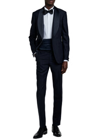 2-piece wool dinner jacket with micro pattern - Navy Blue