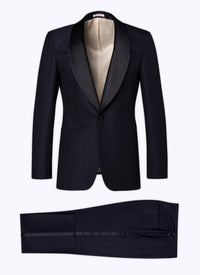 2-piece wool dinner jacket with micro pattern - Navy Blue