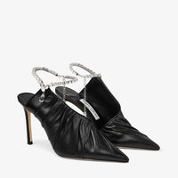 Sadia 95 pumps in leather with jewelled strap and crystals - Black