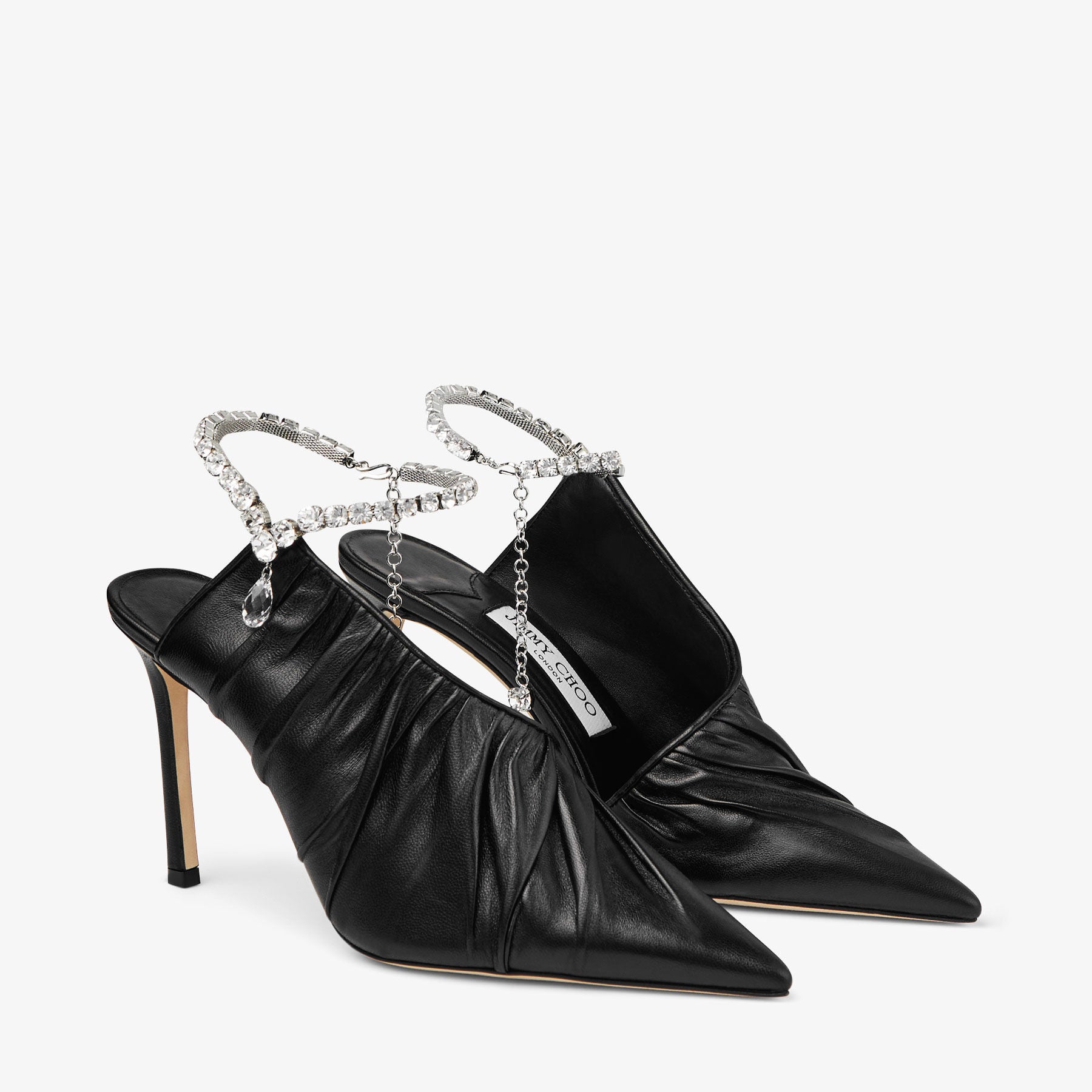 Sadia 95 pumps in leather with jewelled strap and crystals - Black