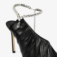 Sadia 95 pumps in leather with jewelled strap and crystals - Black