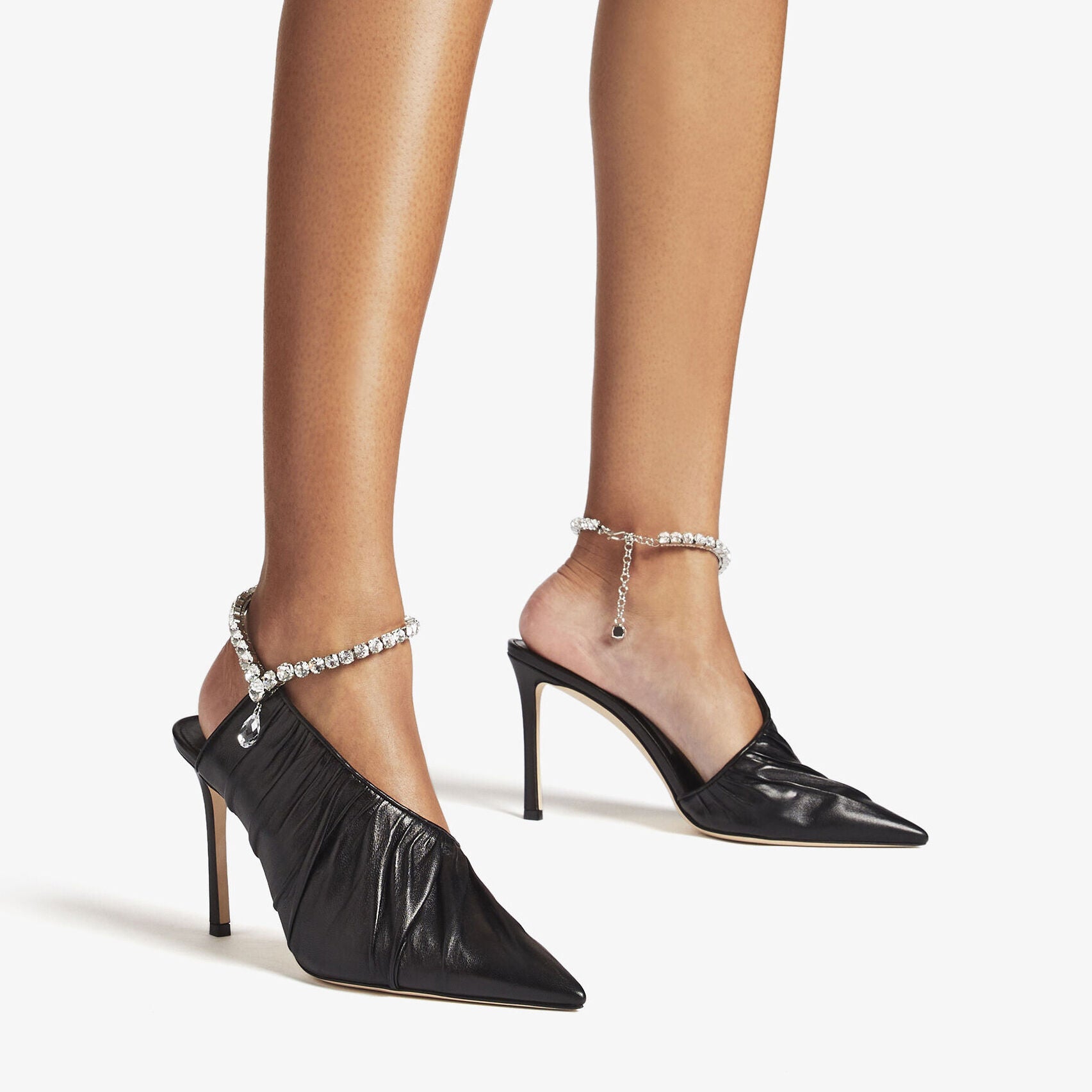 Sadia 95 pumps in leather with jewelled strap and crystals - Black