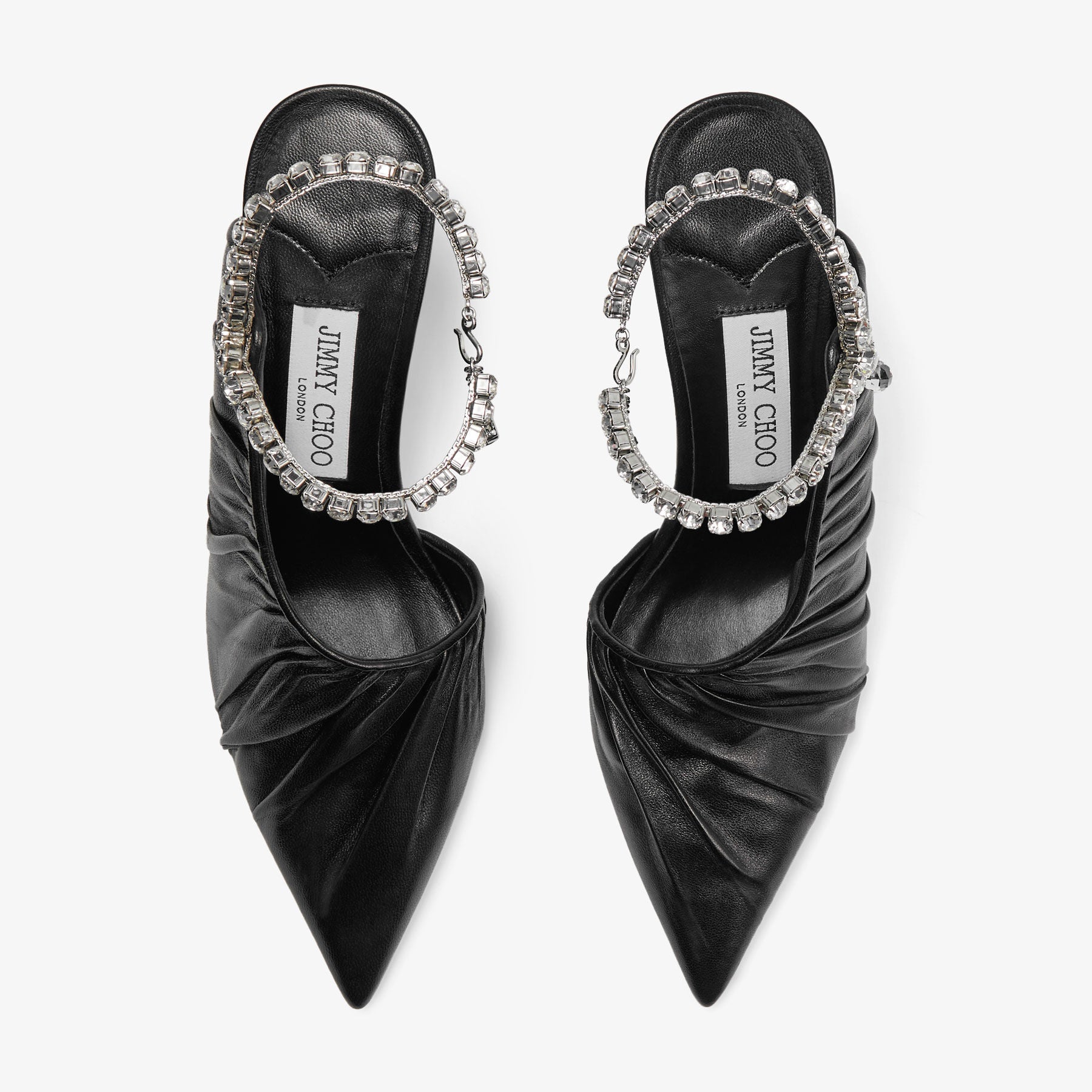 Sadia 95 pumps in leather with jewelled strap and crystals - Black