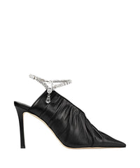Sadia 95 pumps in leather with jewelled strap and crystals - Black