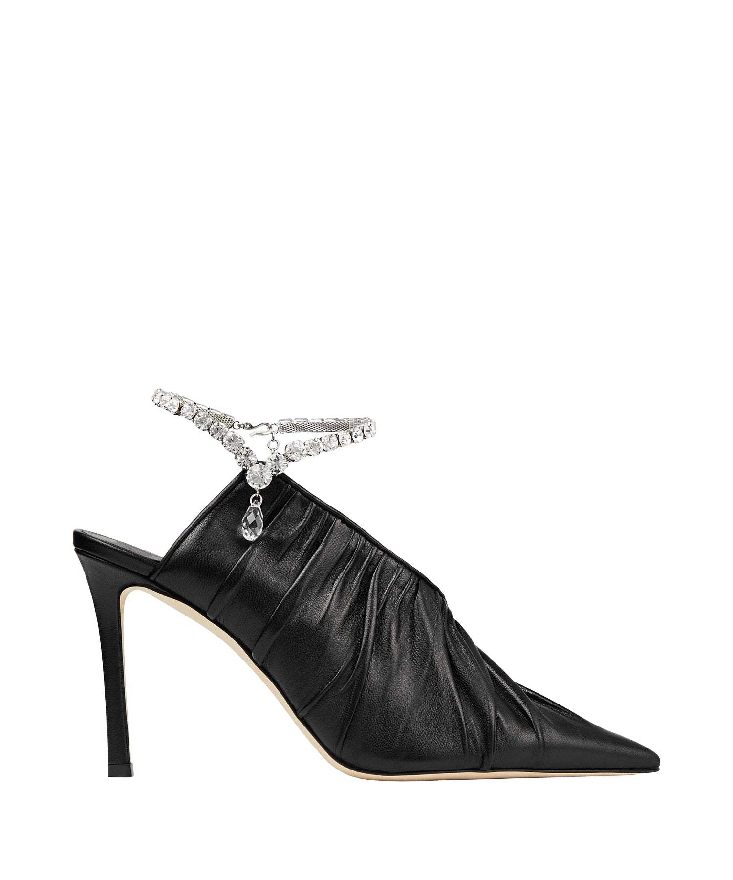 Sadia 95 pumps in leather with jewelled strap and crystals - Black