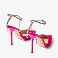 Saeda 100 satin crystal chain pumps - Fuchsia & Crystal Honey