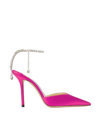 Saeda 100 satin crystal chain pumps - Fuchsia & Crystal Honey