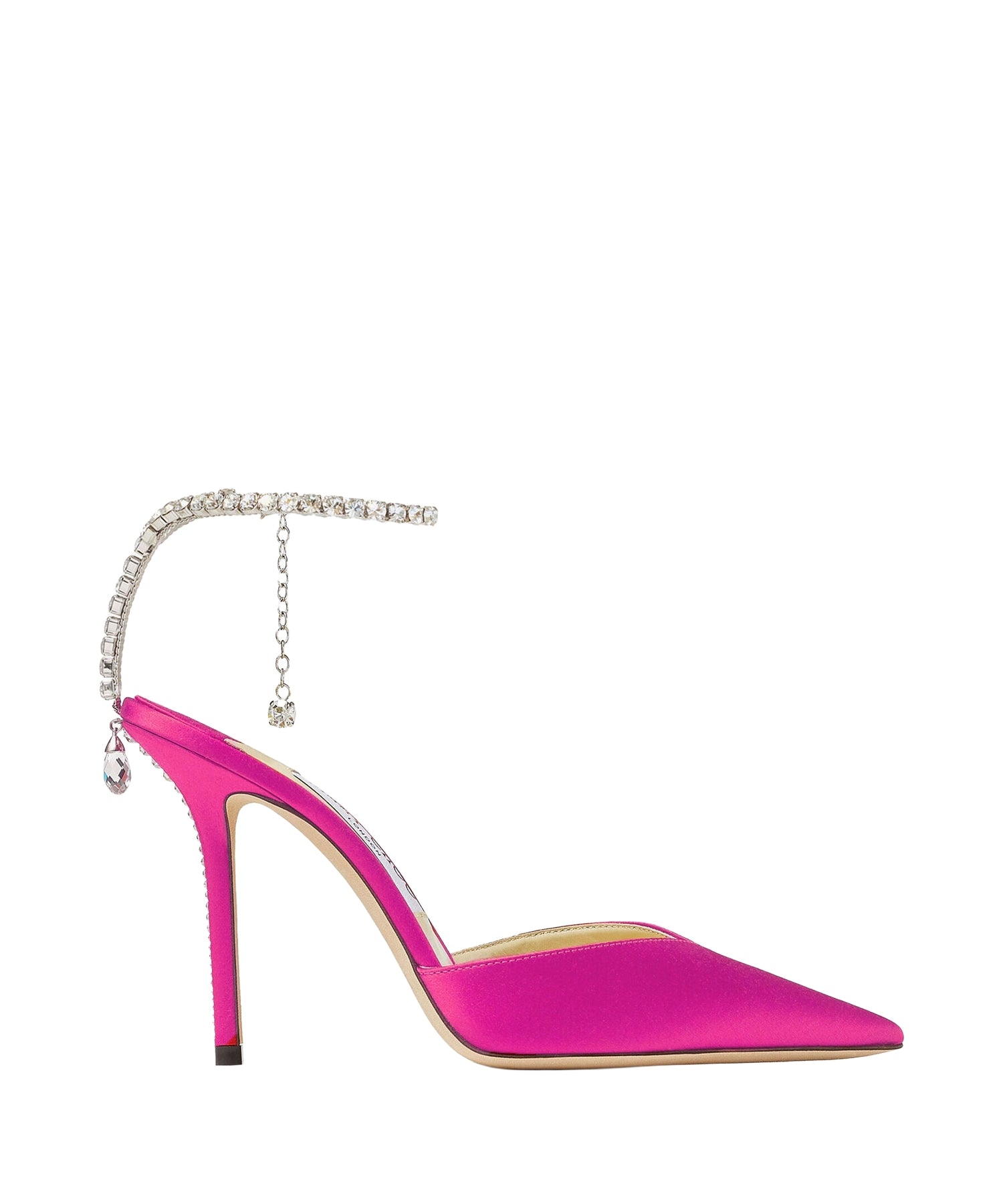 Saeda 100 satin crystal chain pumps - Fuchsia & Crystal Honey